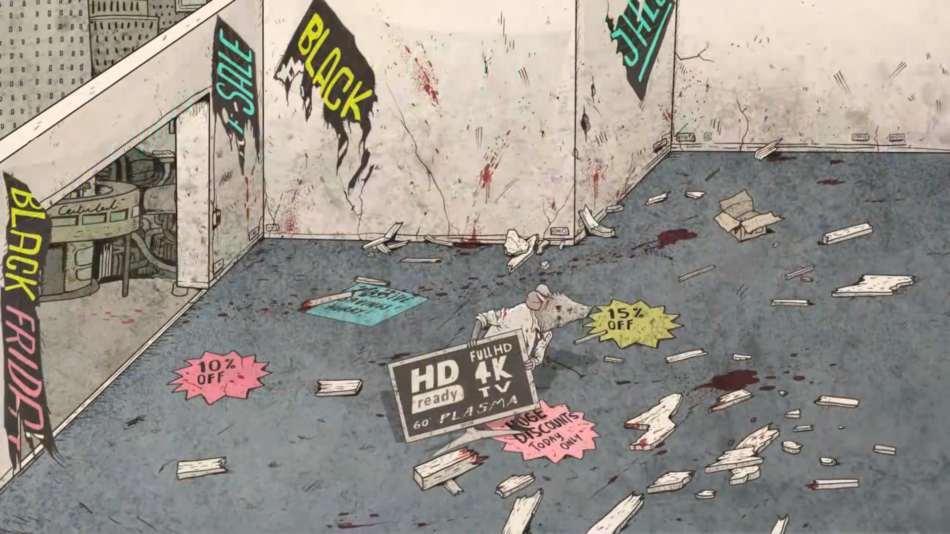 抢购之后一片狼藉，伤痕累累的抢了一台电视