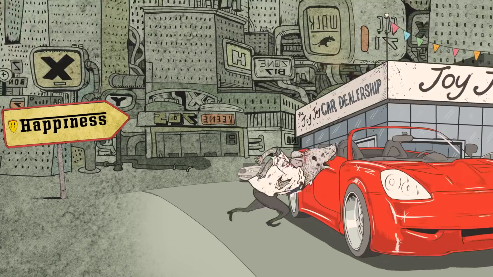 看到了豪华的跑车，刚抢来的电视都扔了不要了