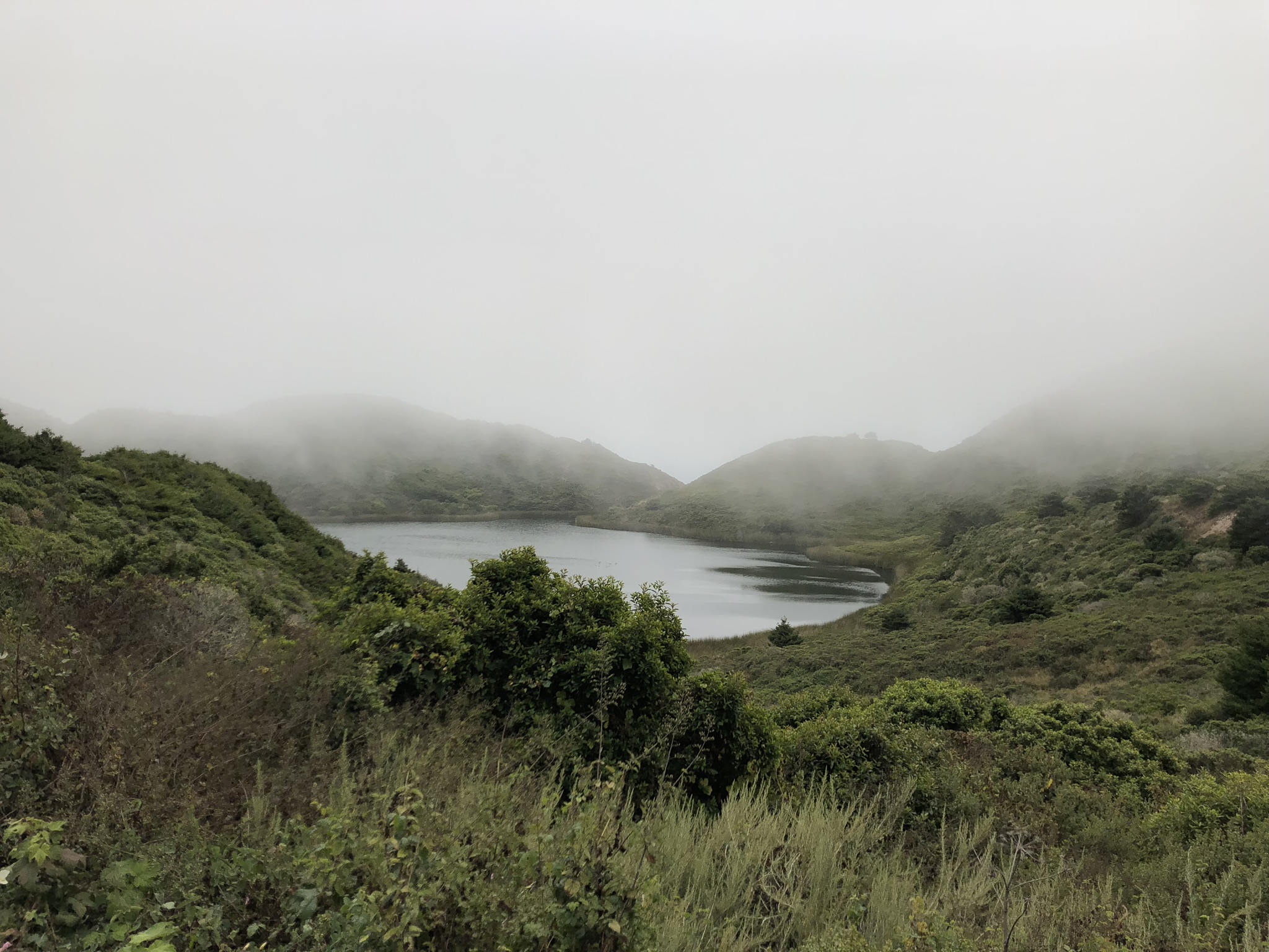 山中有湖，早上会有雾气