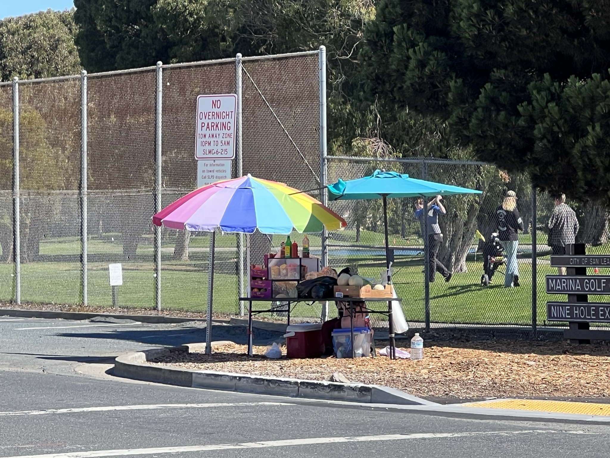 街边卖饮料和水果的摊贩